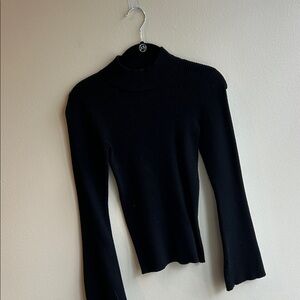 Ann Taylor Black Ribbed Knit Top- Pearl Accent